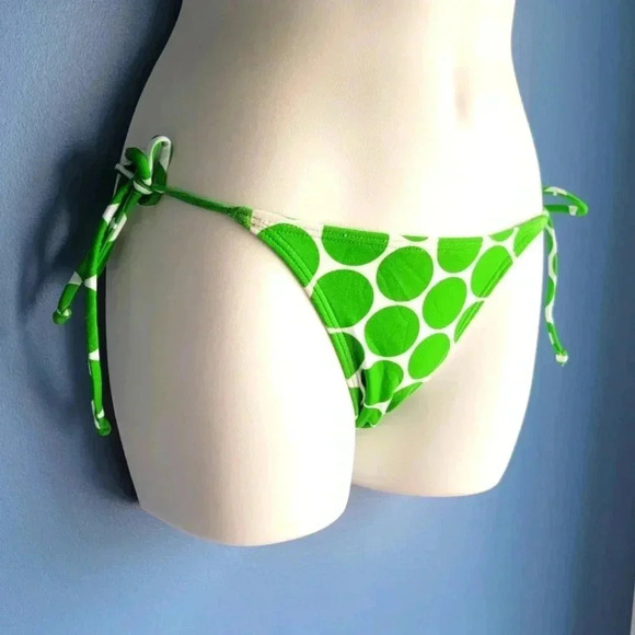NWT Hula Honey Green & White Cute Side Tie Retro Swim Bikini Bottom Size S - Picture 2 of 5